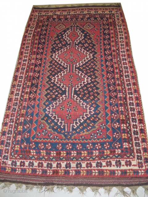 Gabbeh Persian, knotted circa in 1930, old, 141 x 225 cm, carpet ID: NEM-3
The knots, the warp and the weft threads are mixed with wool and goat hair.In good condition and in  ...