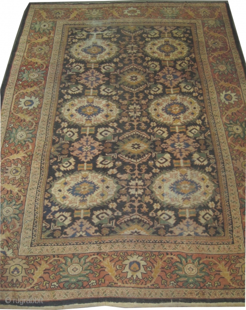 Mahal Persian, knotted circa in 1895 antique,  368 x 270 (cm) 12' 1" x 8' 10"  carpet ID: P-4290
The black knots are oxidized, all over design, the background is indigo,  ...