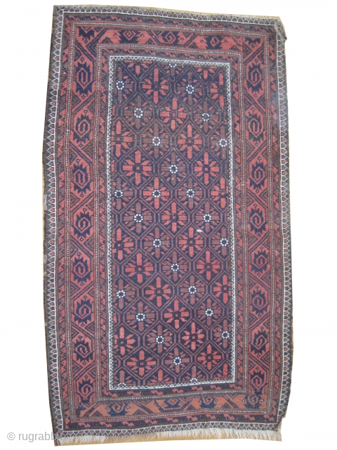
Belutch Persian, knotted circa 1920 antique, collectors item, 145 x 85 cm,  ID: SL-7
The knots are hand spun wool, the warp and the weft threads are 100% wool, the black knots  ...