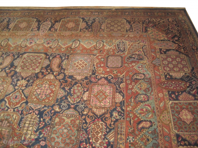 Yazd Persian, knotted circa in 1930, 310 x 423 cm, 13'10'' x 10'2'' feet. Carpet ID: IMB-1
Indigo background, thick pile in perfect condition.          