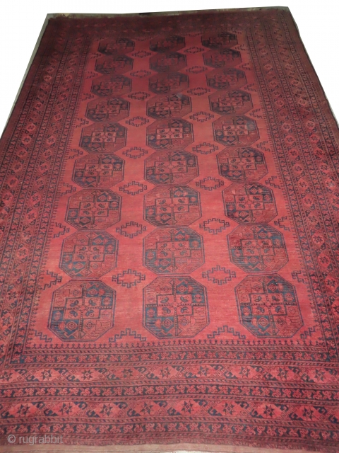 Afghan, knotted circa in 1910 antique, 286 x 440 cm, carpet ID: BRDI-20
The knots, the warp and the weft threads are hand spun wool. The black color is oxidized, in good condition  ...