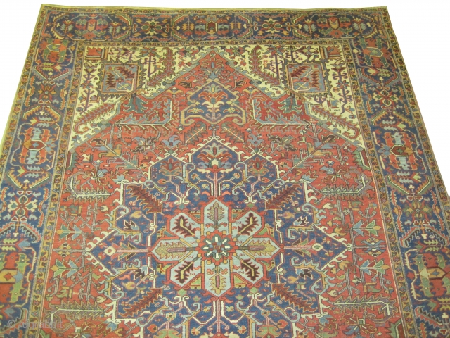 

Heriz Persian knotted circa in 1925, 360 x 271 (cm) 11' 10" x 8' 11"  carpet ID: P-1236
The black knots are oxidized, the knots are hand spun wool, the selvages are  ...