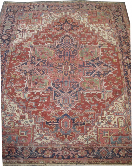 

Heriz Persian, knotted circa in 1920 antique,  315 x 262 (cm) 10' 4" x 8' 7"  carpet ID: P-1454
The knots are hand spun wool, the black knots are oxidized, the  ...