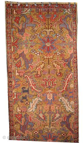 


Bakshaish Heriz Persian, knotted circa 1920, antique, 91 x 352 cm, ID: K-3497
Vegetable dyes, the black knots are oxidized, the knots are hand spun lamb wool, the selvages are woven on two  ...