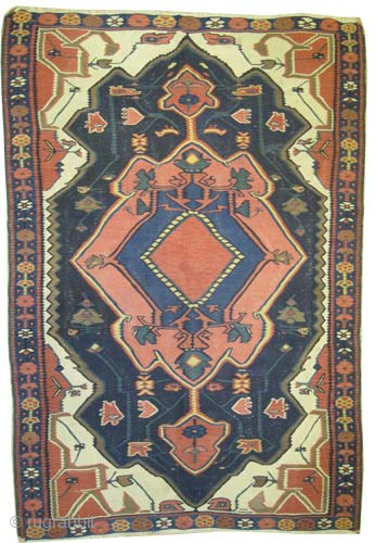

Bidjar kilim Persian, woven circa 1905 antique, collectors item, 129 x 190 cm, ID: A-1266
Vegetable dyes, finely woven with hand spun wool, in good condition, indigo background, there is a nice contrast  ...
