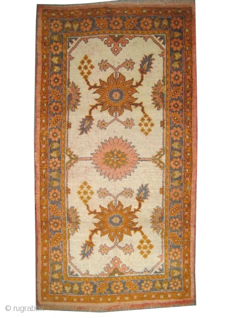 Ushak Anatolian circa 1910 antique. Size: 207 x 108 (cm) 6' 9" x 3' 6"  carpet ID: K-4967 
The brown color is oxidized, the knots are hand spun wool, the warp  ...