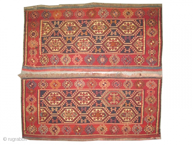 Soumak Caucasian woven circa in 1905 antique. Collector's item. Size: 100 x 46 (cm) 3' 3" x 1' 6"  carpet ID: A-159
A pair of Soumak bag faces, in perfect condition, soft  ...