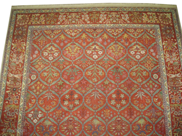 
Amritsar Indian, knotted circa 1910 antique, 256 x 348 cm, ID: P-5692
From 16th century Mogul design, vegetable dyes, the black knots are oxidized, the warp and the weft threads are cotton, the  ...