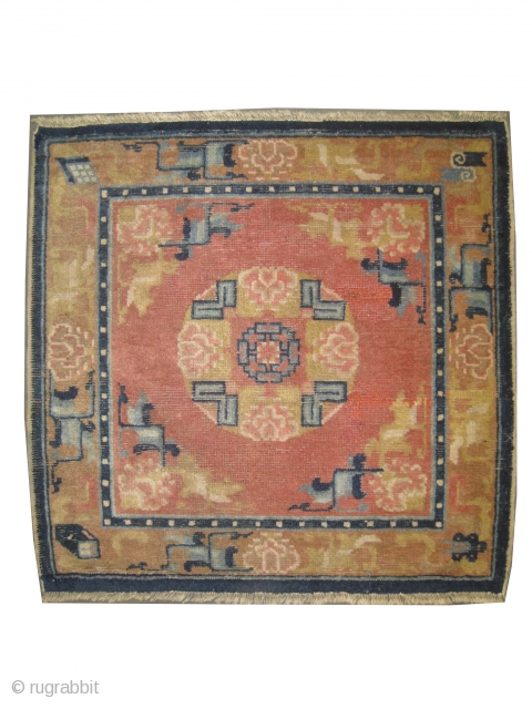 
Chinese circa 1880 antique, collector's item, 
Size: 71 x 63 (cm) 2' 4" x 2' 1"  carpet ID: K-4887
vegetable dyes, the black color is oxidized, the background color is terra cotta,the  ...