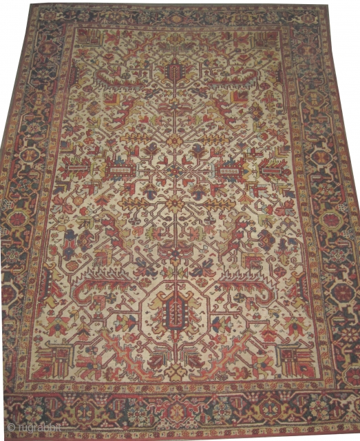 
Heriz Persian knotted circa in 1918 antique, 316 x 229 (cm) 10' 4" x 7' 6"  carpet ID: P-5764
The black knots are oxidized, the knots are hand spun wool, the selvages  ...