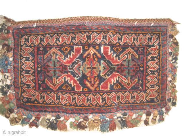 Afshar circa 1910. Antique, collector's item, Size: 51 x 30 (cm) 1' 8" x 1' 
 carpet ID: HB-1
the black color is oxidized, the knots are hand spun wool, the backside covered  ...