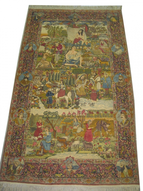 Pictorial Tabriz Persian circa 1922 Signed, Antique, single example, Size: 272 x 164 (cm) 8' 11" x 5' 5"  carpet ID: K-83 
 Senneh knots, the knots are hand spun lamb  ...