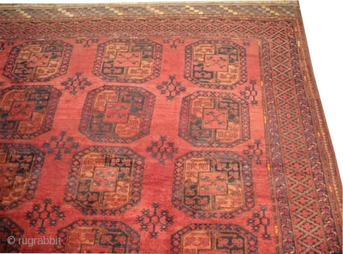 Ersari Afghan knotted circa in 1925 semi antique, Size: 720 x 331 (cm) 23' 7" x 10' 10"  carpet ID: P-5019
Each of two edges are finished with 30cm colored and designed  ...