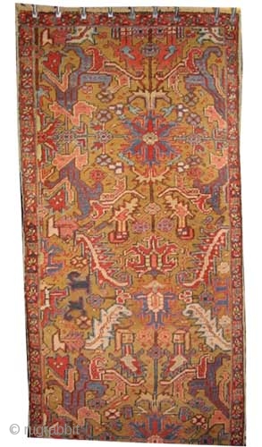 


	

Heriz Persian knotted circa in 1920, antique, collector's item, 352 x 91 (cm) 11' 6" x 3'  carpet ID: K-3497
The black knots are oxidized, the knots are hand spun lamb wool,  ...