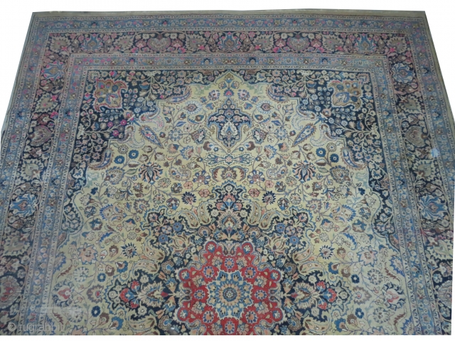	

Khorasan Persian. Belongs to Khorasan family, old. 406 x 303 (cm) 13' 4" x 9' 11"  carpet ID: LUB-13
The knots are hand spun wool, the background is ivory, the corners and  ...
