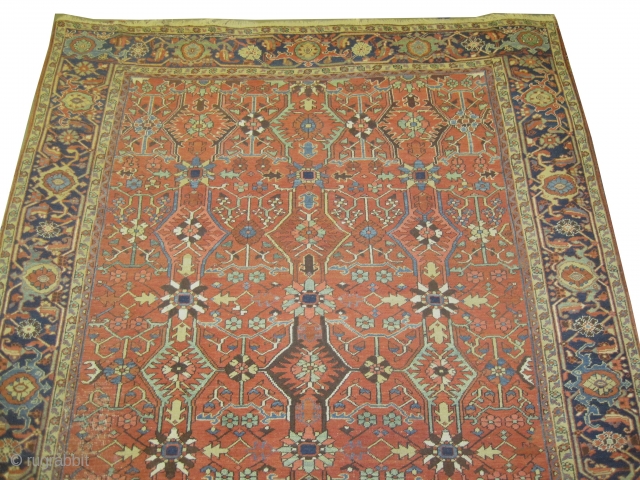 

	

Heriz Persian knotted circa in 1915 antique, collector's item, 348 x 252 (cm) 11' 5" x 8' 3"  carpet ID: P-5454
Rare and all over design, the black knots are oxidized, the  ...
