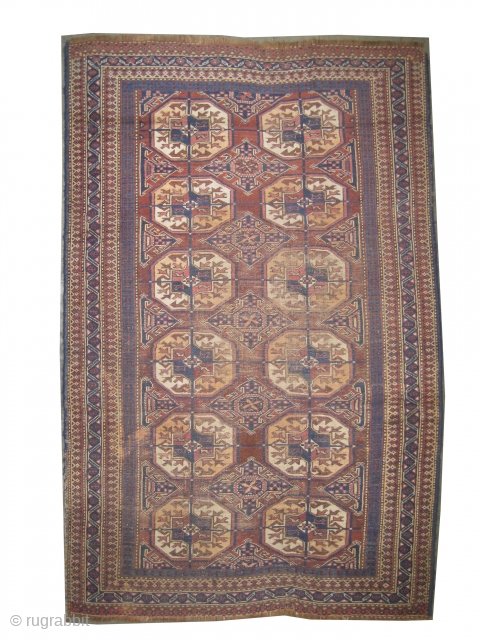 Belutch Persian, semi antique, collectors item, 109 x 165 cm, ID: K-3591
At the center the pile is slightly used, vegetable dyes, the black knots are oxidized, the knots are hand spun wool,  ...