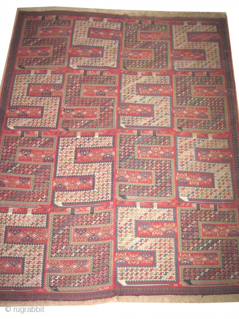  Zille-Soumak Caucasian dated 1332 = 1913, antique. Collector's item. Size: 283 x 232 (cm) 9' 3" x 7' 7"  carpet ID: A-50
Perfect condition, woven with Soumak technique and hand spun  ...