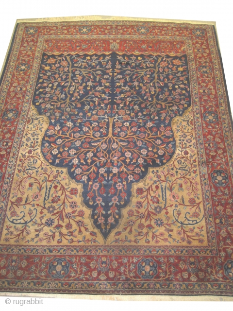 Kashan Mohtashem Persian circa 1910 antique, Size: 298 x 235 (cm) 9' 9" x 7' 8"  carpet ID: MBW-1
the knots are hand spun silky wool, the black color is oxidized, the  ...