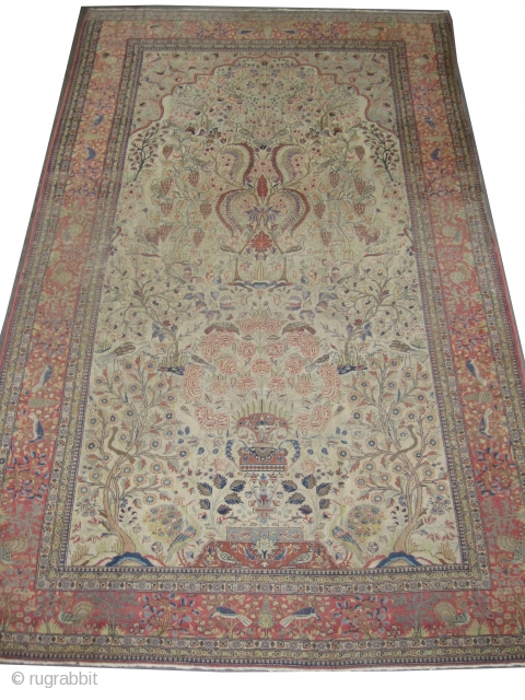 Kashan Persian circa 1890 antique. Size: 334 x 202 (cm) 10' 11" x 6' 7"  carpet ID: P-5525 
the black color is oxidized, the knots are hand spun wool, the background  ...