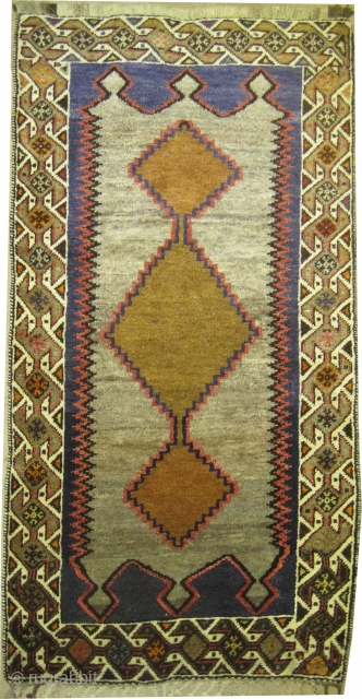 

Gabbeh Nomad Persian semi antique, 196 x 100 cm,  carpet ID: T-716
The knots are hand spun wool, the warp and the weft threads are mixed with wool and goat hair, the  ...