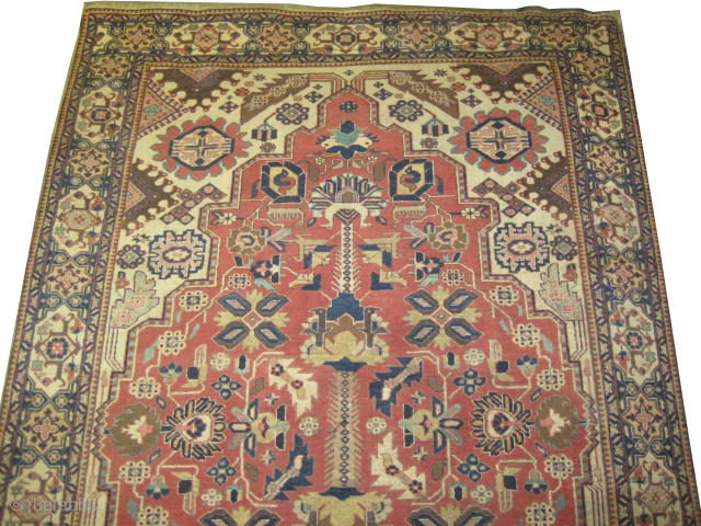 Ardabil Persian knotted circa 1935 semi antique, 225 x 340 cm, ID: P-2783
Vegetable dyes, the black knots are oxidized, the knots are hand spun lamb wool, the background color is salmon, the  ...