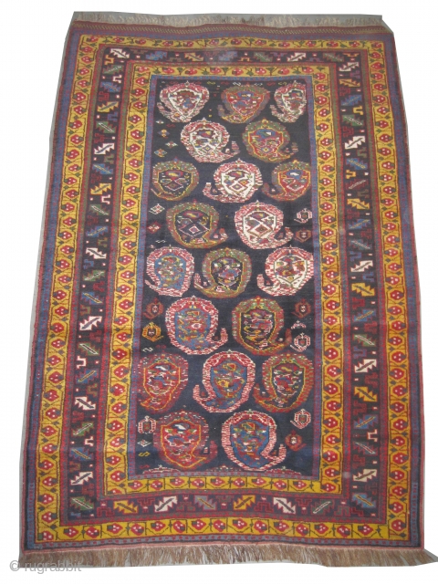 	

Qashqai Persian circa 1905 antique. Collector's item, Size: 179 x 125 (cm) 5' 10" x 4' 1"  carpet ID: E-133
 Vegetable dyes, the black color is oxidized, the knots are hand  ...