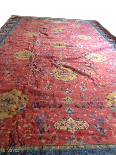 Amritsar Indian over size carpet knotted circa in 1930. Carpet ID: AMR-1
760 x 430 cm / 14'1'' x 24'9'' feet.
Thick pile in perfect condition, all over design, the background color is terracotta,  ...