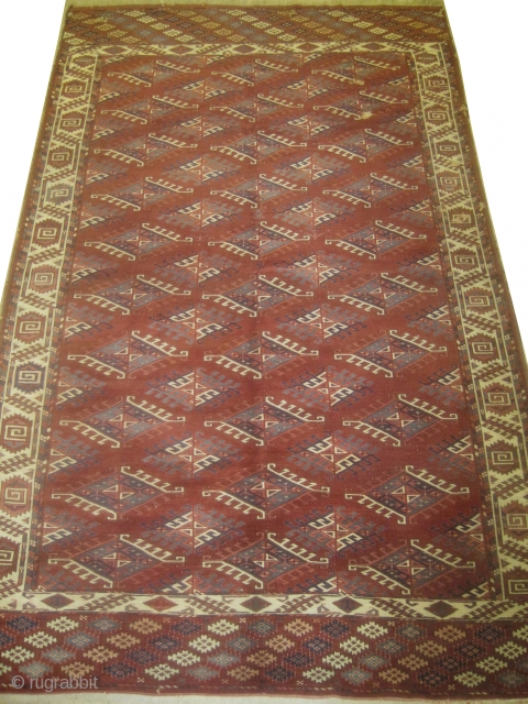 

Yemouth Turkmen, knotted circa in 1860 antique, collector's item, 310 x 200 (cm) 10' 2" x 6' 7"  carpet ID: P-4267
Dyrnak design, the brown color is oxidized, the knots are hand  ...