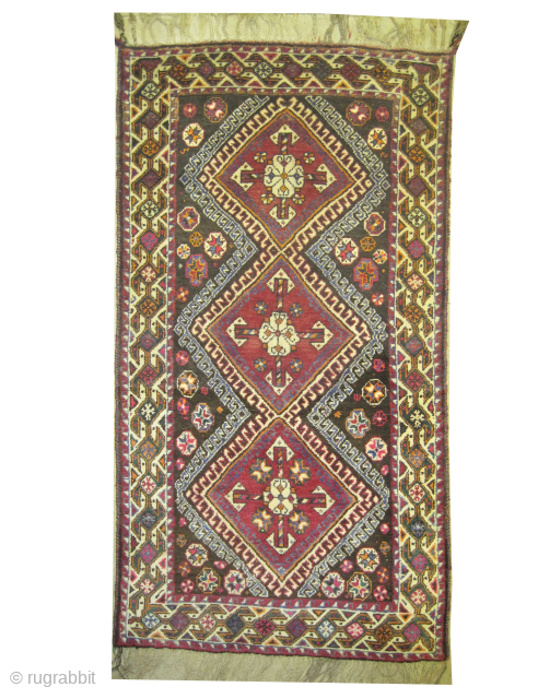 
Carpet ID:
M-367
Description:
Qashqai Persian, knotted circa 1940 semi antique, 100 x 189 cm, ID: M-367
Vegetable dyes. The knots, the weft and the warp threads are hand spun wool. Geometric design, the background color  ...