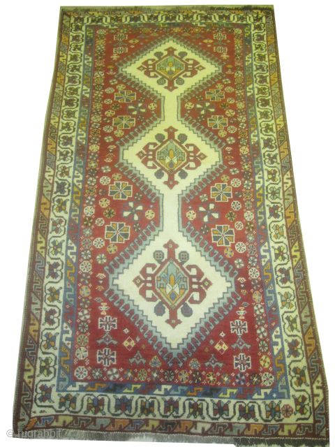 
Qashqai Persian, knotted circa 1940 semi antique, 120 x 232 cm, ID: M-411
Vegetable dyes. The knots, the warp and the weft threads are 100% wool. Geometric design, the background color is rust,  ...