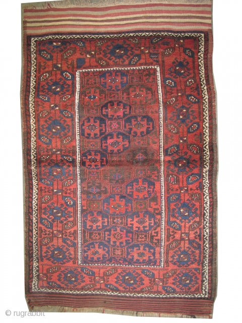 	

Belutch Persian circa 1900 antique. Collector's item. Size: 129 x 90 (cm) 4' 3" x 2' 11"  carpet ID: E-453
Vegetable dyes, rare example, the black color is oxidized, the warp and  ...