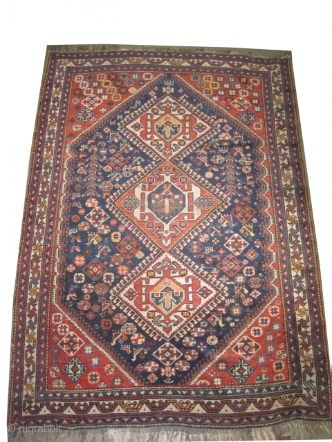 Qashqai Persian circa 1915 antique. Collector's item. Size: 200 x 140 (cm) 6' 7" x 4' 7"  carpet ID: K-3258
Vegetable dyes, the black color is oxidized, the warp and the weft  ...