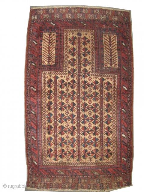  Belutch prayer Persian circa 1890 antique. Collector's item. Size: 142 x 94 (cm) 4' 8" x 3' 1"  carpet ID: K-4686 
Vegetable dyes, the black color is oxidized, the background  ...