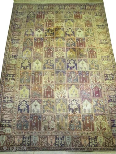 
	

Kayseri silk Anatolian old,  280 x 200 (cm) 9' 2" x 6' 7"  carpet ID: P-5965
Allover geometric garden design, thick pile, in perfect condition, the warp and the weft threads  ...