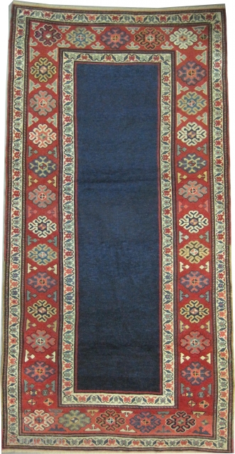 	

Talish Caucasian, knotted circa in 1875, antique, collector's item, 220 x 116 (cm) 7' 3" x 3' 10"  carpet ID: K-4413
The black knots are oxidized, the warp and the weft threads  ...