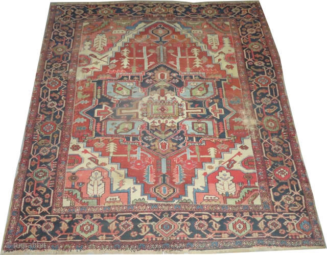 


Serapi-Heriz Persian knotted circa in 1880 antique, collectors item, 262 x 242 cm 
 carpet ID: P-4765
The black knots are oxidized, the knots are hand spun lamb wool, the selvages are woven  ...