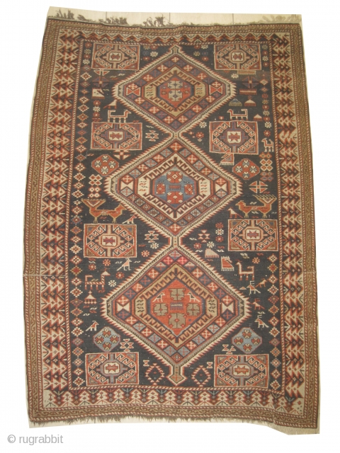 
Shirvan Caucasian circa 1890 Antique, collector's item, Size: 178 x 125 (cm) 5' 10" x 4' 1"  carpet ID: RSZ-10
the knots are hand spun wool, vegetable dyes, the black color is  ...