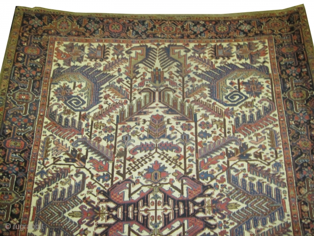 


Heriz Persian knotted circa in 1923 semi antique, 320 x 250 (cm) 10' 6" x 8' 2" 
 carpet ID: P-5528
Thick pile, in good condition, ivory background, the surrounded large border is  ...