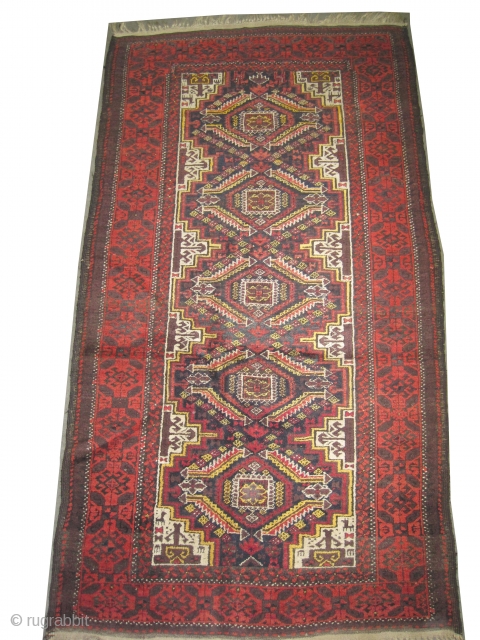  Belutch Persian circa 1910 antique. Size: 183 x 100 (cm) 6'  x 3' 3" 
 carpet ID: E-368
Vegetable dyes, the black color is oxidized, the knots are hand spun wool,  ...