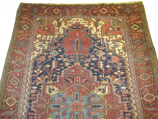 


Serapi-Heriz Persian knotted circa in 1910 antique, collector's item,  346 x 234 (cm) 11' 4" x 7' 8"  carpet ID: P-4023
The black knots are oxidized, the knots are hand spun  ...