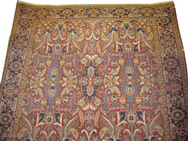 



Bakshaish-Heriz Persian knotted circa in 1923, semi antique, collector's item,  308 x 220 (cm) 10' 1" x 7' 3"  carpet ID: P-5369
The black knots are oxidized, the knots are hand  ...