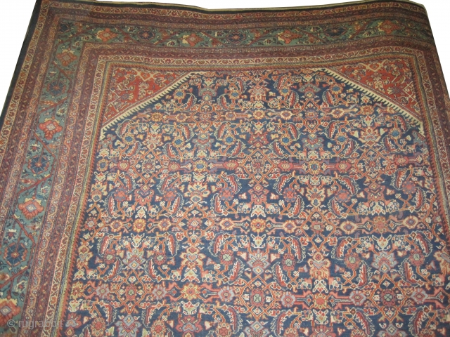 


Ziegler-Mahal Persian, knotted circa in 1922, semi antique, 403 x 305 (cm) 13' 3" x 10'  carpet ID: P-5108
Navy blue background, the knots are hand spun wool, all over Herati design  ...
