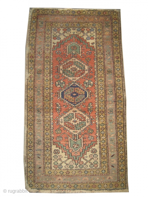 Heriz Persian knotted circa in 1921 antique, collectors item, 152 x 84 cm  carpet ID: K-3177
The knots are hand spun wool, the black knots are oxidized, the background color is warm  ...