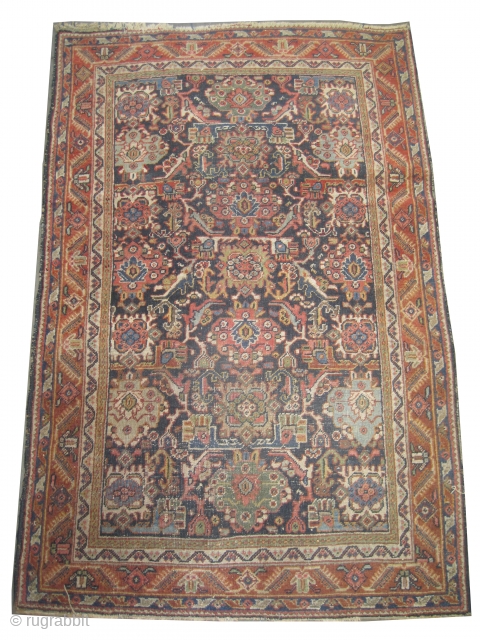 

Mahal Persian knotted circa in 1925, semi antique, 200 x 132 cm  carpet ID: K-3546
The knots are hand spun wool, the black knots are oxidized, the background color is indigo and  ...