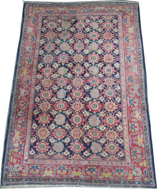 
Mahal Persian knotted circa in 1924, semi-antique, 190 x 140 cm  carpet ID: K-3553
The knots are hand spun lamb wool, the background color is indigo, the surrounded large border is rust,  ...