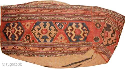 Mafrash Caucasian, woven circa 1910 antique, collectors item, 54 x 145 cm, ID: A-1070
Vegetable dyes, woven with hand spun wool in three different techniques, the four faces are original, in perfect condition.