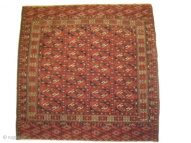 Tekke Turkmen circa 1880 antique, collectors item. Size: 97 x 100cm, Carpet ID: GY-1
The warp and the weft threads are 100% wool, the knots are hand spun wool, very fine knotted, rare  ...