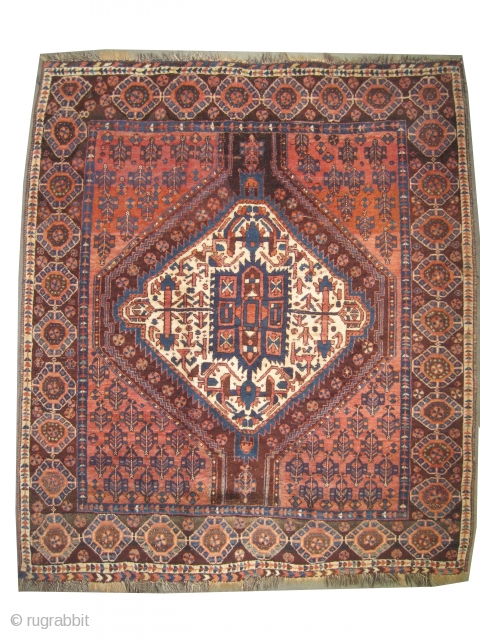  	

Afshar Persian circa 1920 antique. Collector's item, Size: 139 x 128 (cm) 4' 7" x 4' 2" 
 carept ID: K-599
Vegetable dyes, the brown color is oxidized, the knots are hand  ...