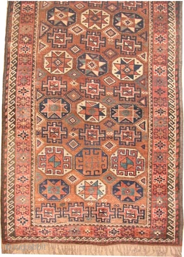 Gutschan-Kurd Persian knotted circa in 1910 antique. Collector's item. 174 x 116 (cm) 5' 8" x 3' 10"  carpet ID: E-501
Both edges are finished with 6cm and 3cm kilim respectively, allover  ...